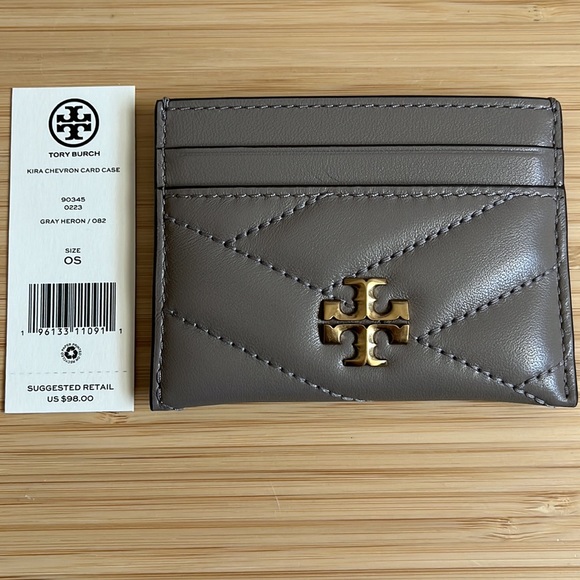 New Tory Burch Kira Chevron Card Case quilted lambskin leather, gold-ton… - Picture 6 of 10